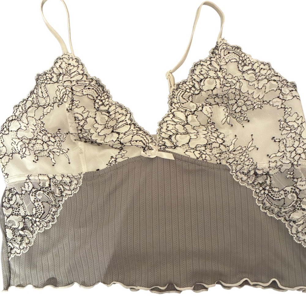 Lace Overlay Bralette - Ivory and Charcoal